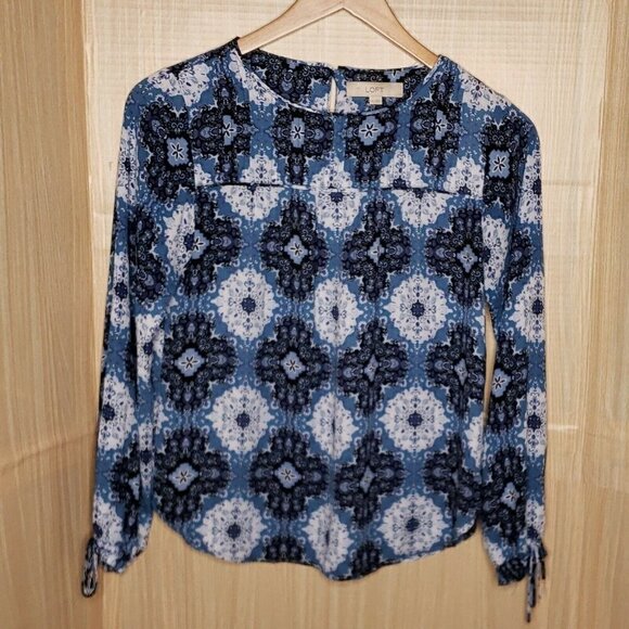 Loft Tops - Loft Womens Blue Long Sleeve Silky Blouse XS